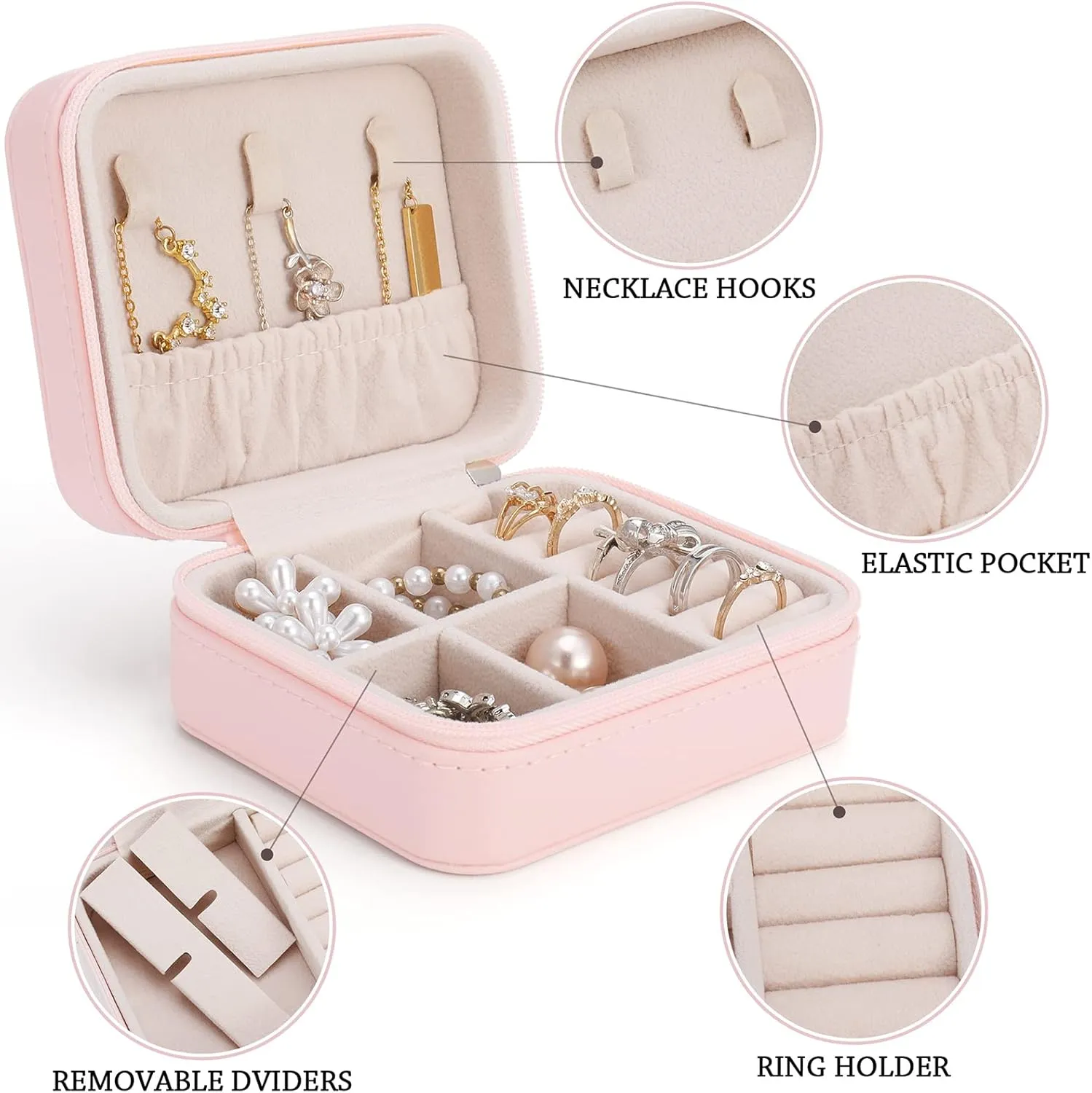 Bridesmaid Proposal Gifts Custom Leather Jewelry Box Birth Flower Travel Jewelry Case Ring Box Personalized Jewelry Organizer Wedding Bachelorette Gifts for Women Girls (Pink)