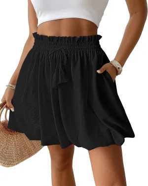 Bsubseach Skirts for Women Bubble Mini Skirt with Pockets High Waist Puffy Clothing Casual Summer Outfits