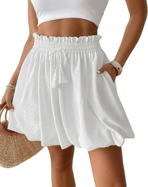 Bsubseach Skirts for Women Bubble Mini Skirt with Pockets High Waist Puffy Clothing Casual Summer Outfits