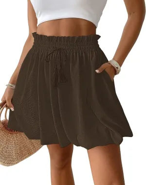 Bsubseach Skirts for Women Bubble Mini Skirt with Pockets High Waist Puffy Clothing Casual Summer Outfits