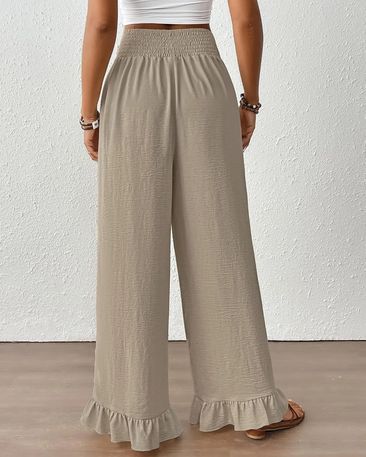 Bsubseach Wide Leg Palazzo Pants for Women High Waist Casual Lounge Trousers Beach Flowy Summer Outfits