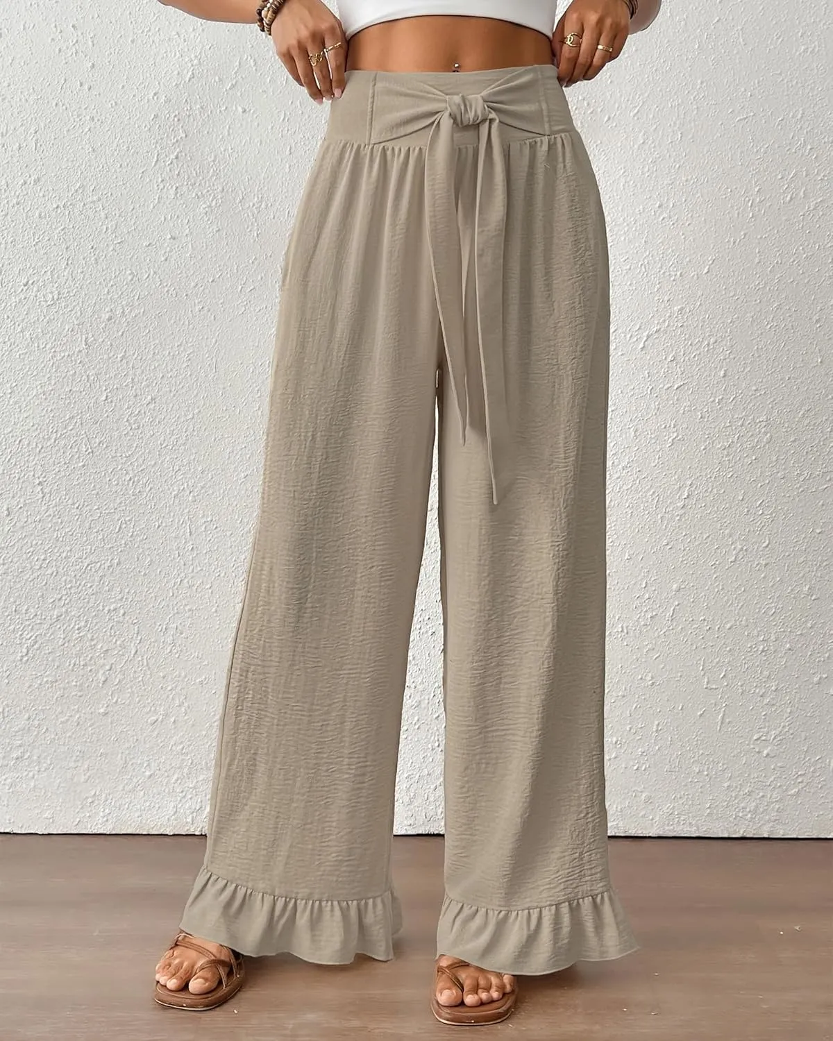 Bsubseach Wide Leg Palazzo Pants for Women High Waist Casual Lounge Trousers Beach Flowy Summer Outfits