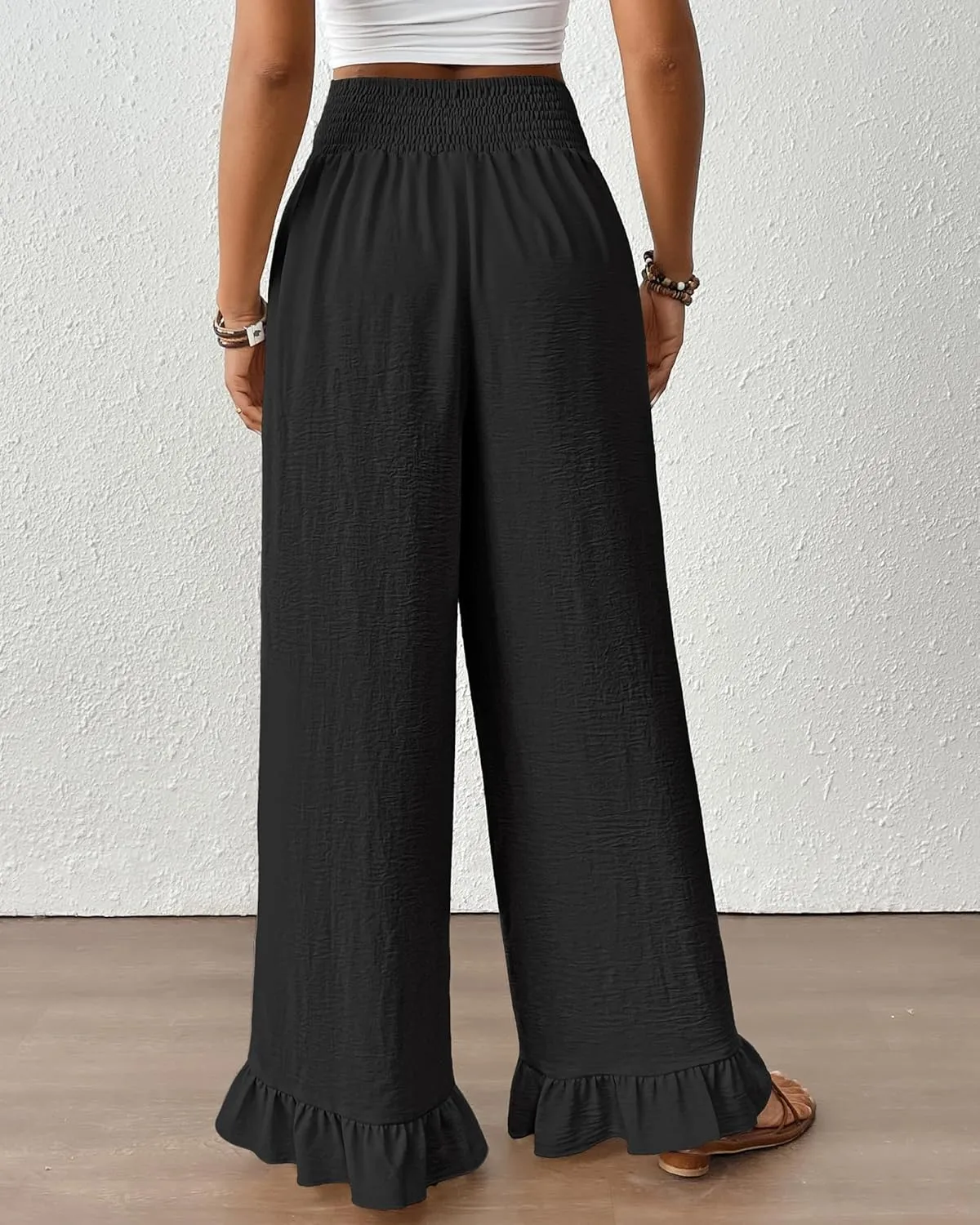 Bsubseach Wide Leg Palazzo Pants for Women High Waist Casual Lounge Trousers Beach Flowy Summer Outfits