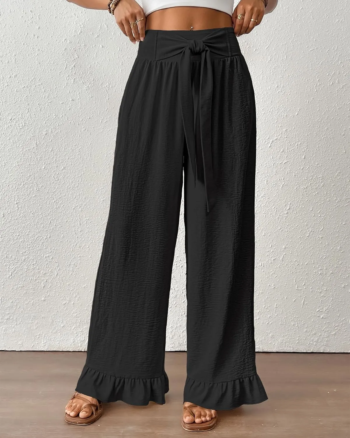 Bsubseach Wide Leg Palazzo Pants for Women High Waist Casual Lounge Trousers Beach Flowy Summer Outfits