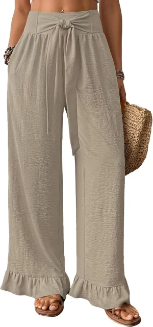Bsubseach Wide Leg Palazzo Pants for Women High Waist Casual Lounge Trousers Beach Flowy Summer Outfits
