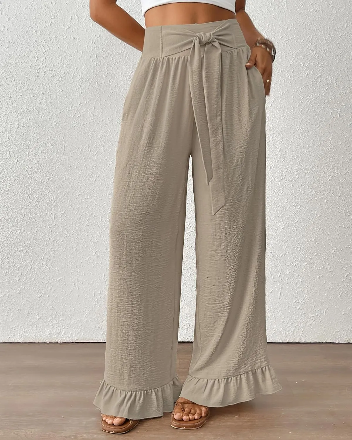 Bsubseach Wide Leg Palazzo Pants for Women High Waist Casual Lounge Trousers Beach Flowy Summer Outfits