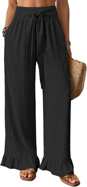 Bsubseach Wide Leg Palazzo Pants for Women High Waist Casual Lounge Trousers Beach Flowy Summer Outfits