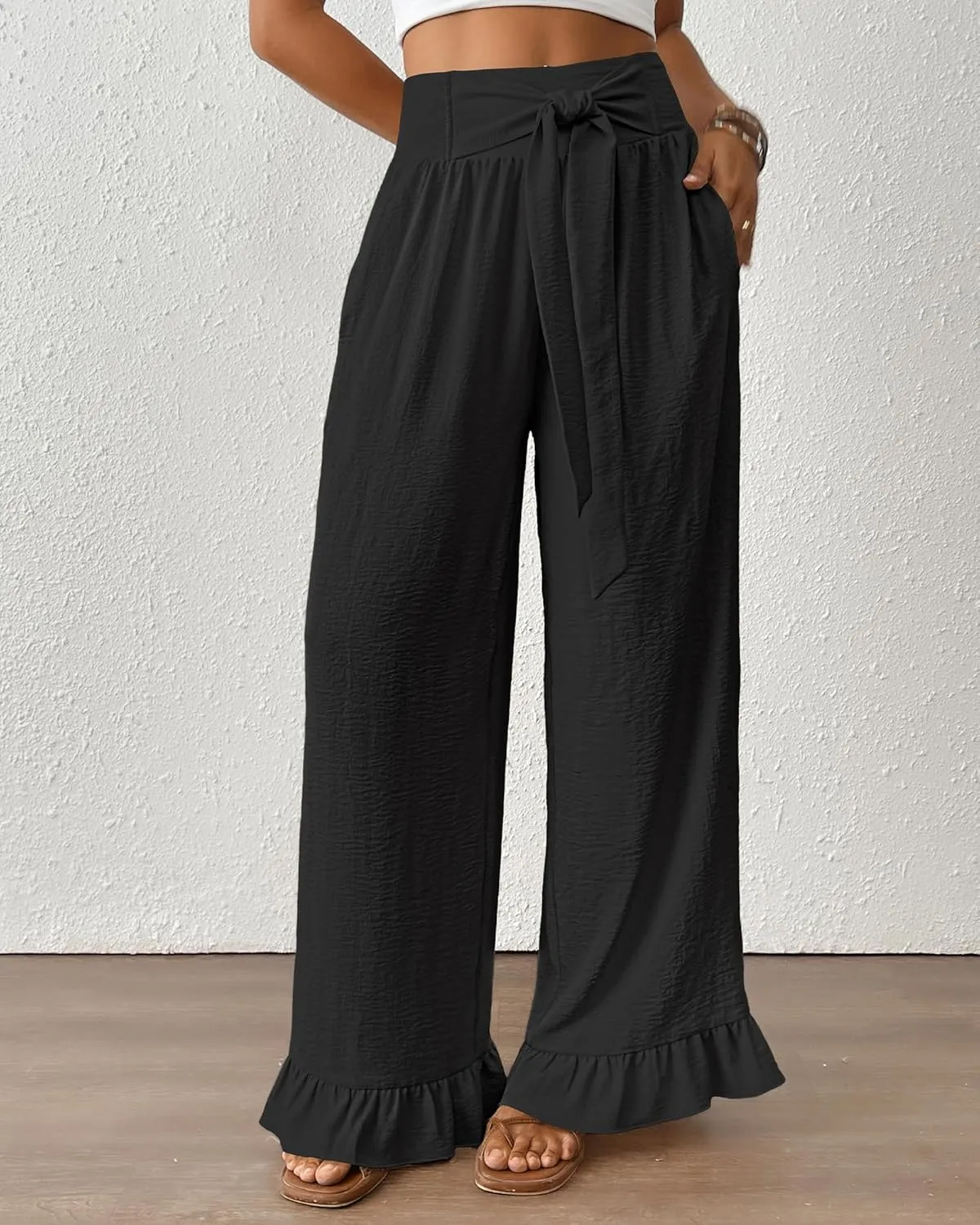 Bsubseach Wide Leg Palazzo Pants for Women High Waist Casual Lounge Trousers Beach Flowy Summer Outfits