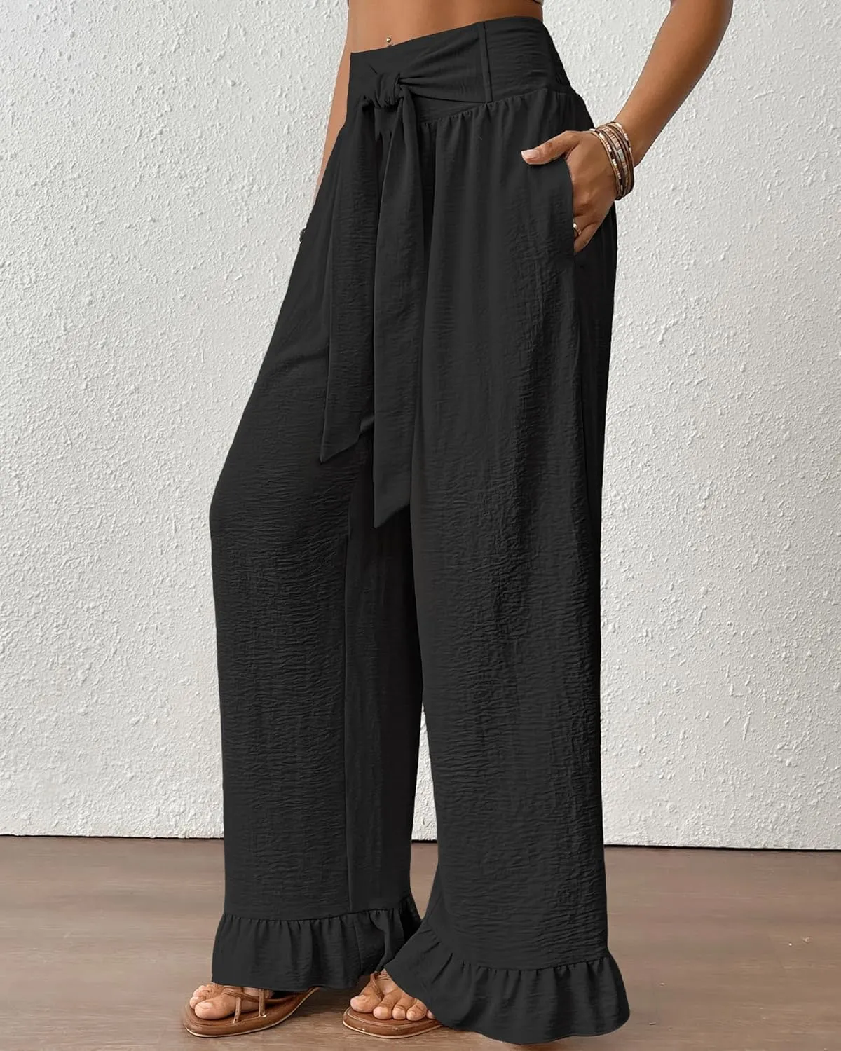 Bsubseach Wide Leg Palazzo Pants for Women High Waist Casual Lounge Trousers Beach Flowy Summer Outfits