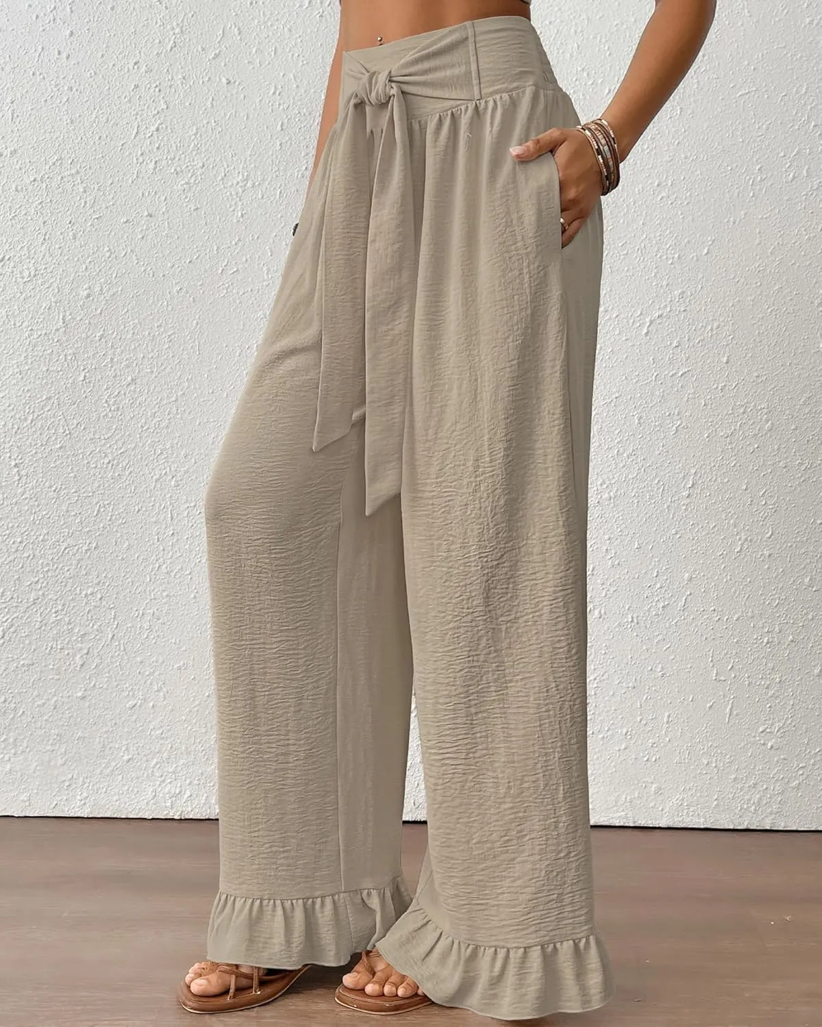 Bsubseach Wide Leg Palazzo Pants for Women High Waist Casual Lounge Trousers Beach Flowy Summer Outfits