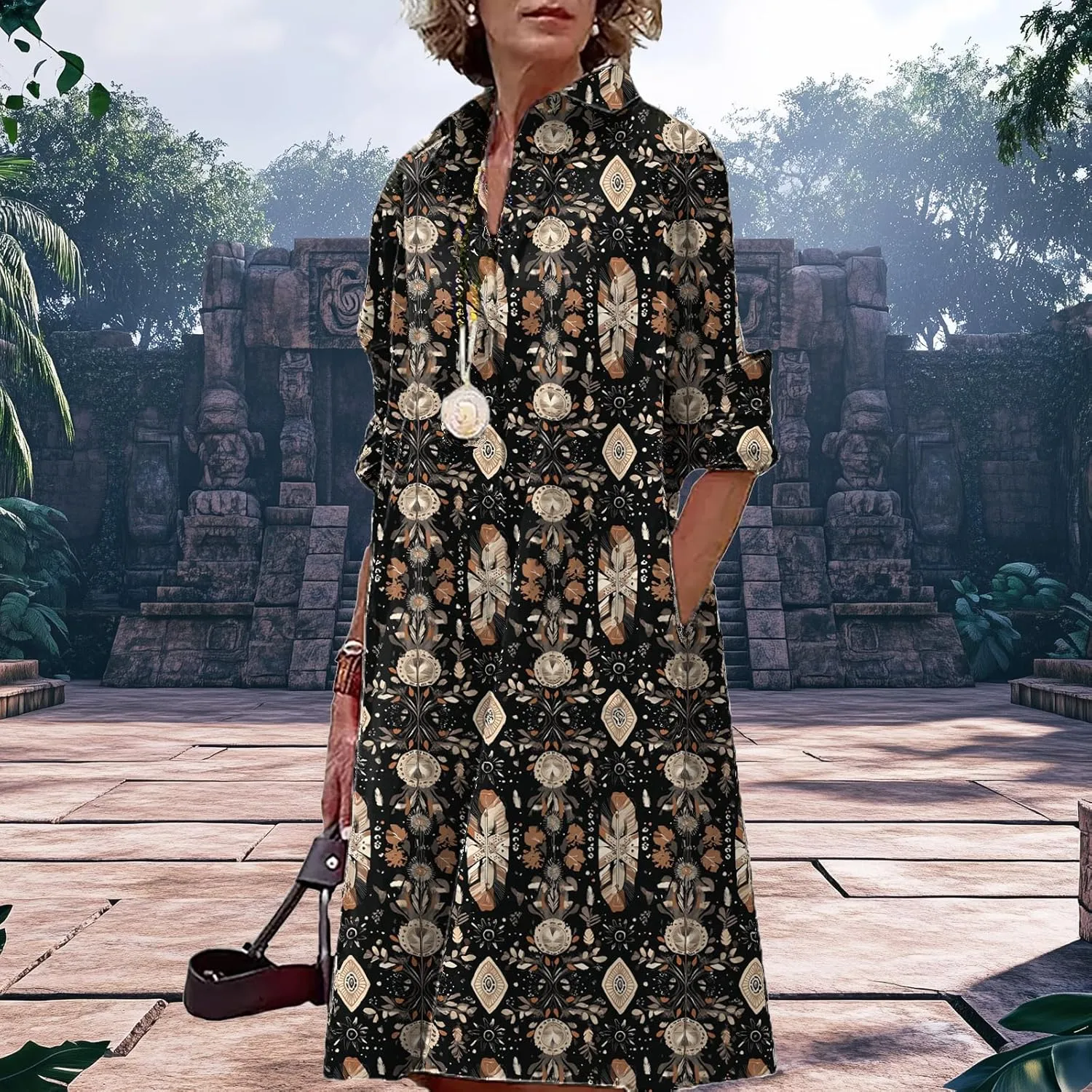 Button Down Shirt Dress for Women Floral Long Sleeve Collared A Line 2025 Summer Fashion Trendy Casual Midi Dress