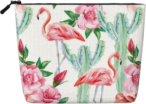 Cactus Flamingo Rose Flowers Print Cosmetic Bags for Women Large Capacity Purse Travel Toiletry Zipper Storage Pouch