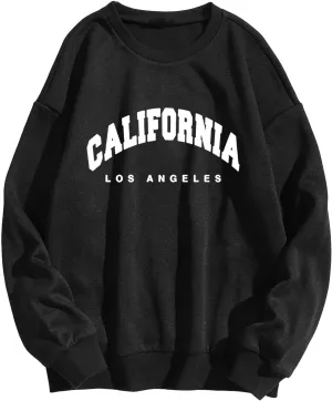 California Boston Sweatshirts Women Crew Neck Letter Graphic Hoodie Relaxed Fit Long Sleeve Pullover Tops