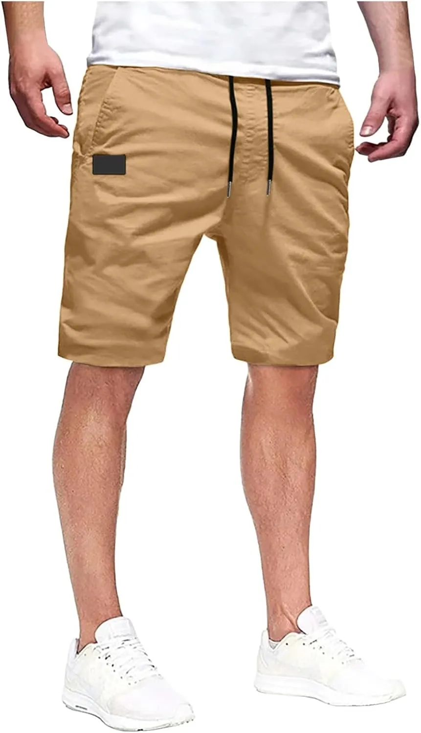 Cargo Shorts for Men, Mens Casual Shorts Cotton Drawstring Summer Beach Stretch Twill Chino Athletic Golf Gym Shorts