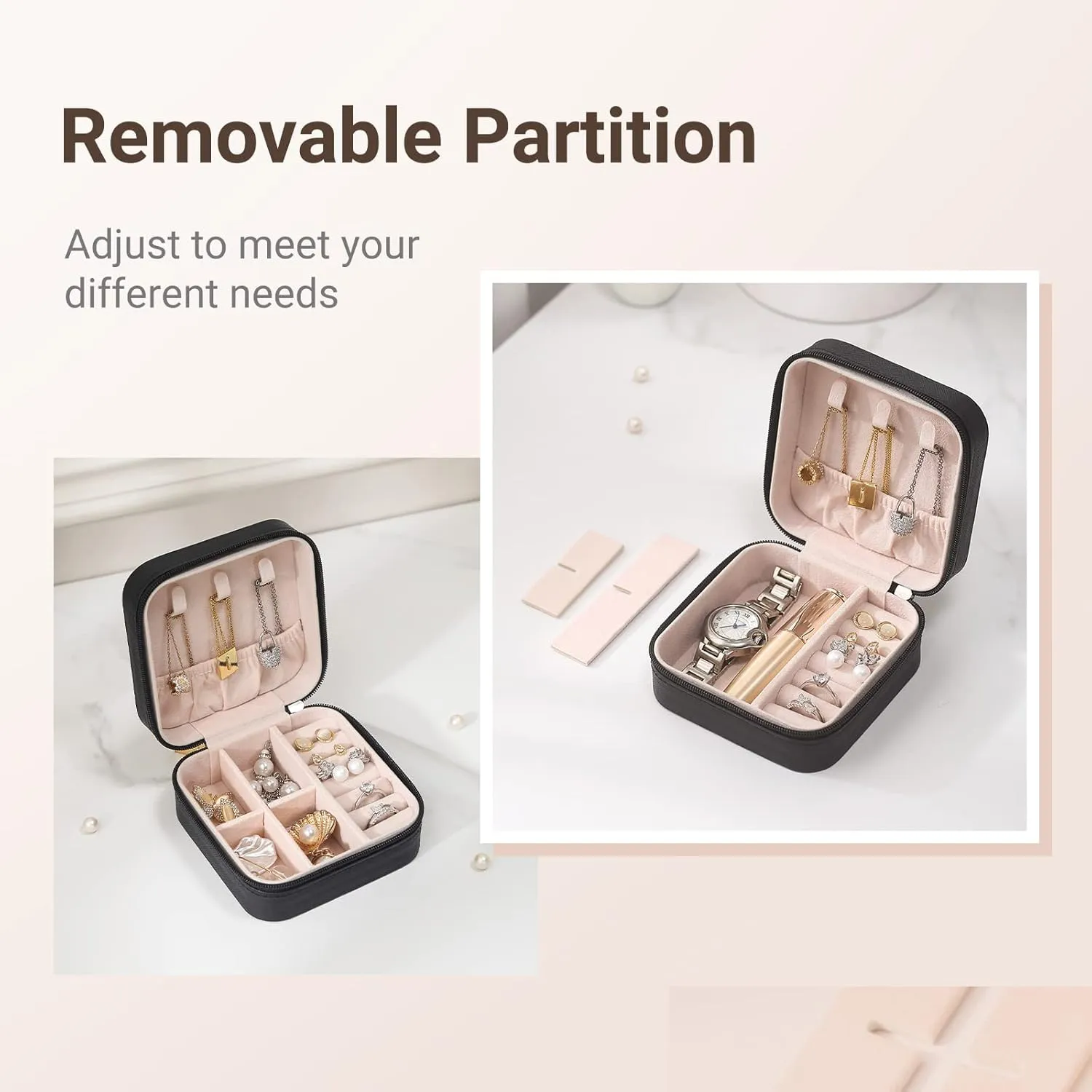 CASEGRACE Travel Jewelry Case, Small Jewelry Box Portable Jewelry Travel Organizer Display Storage Case for Rings Earring Necklace Bracelet, Gift for Women Girls, Black