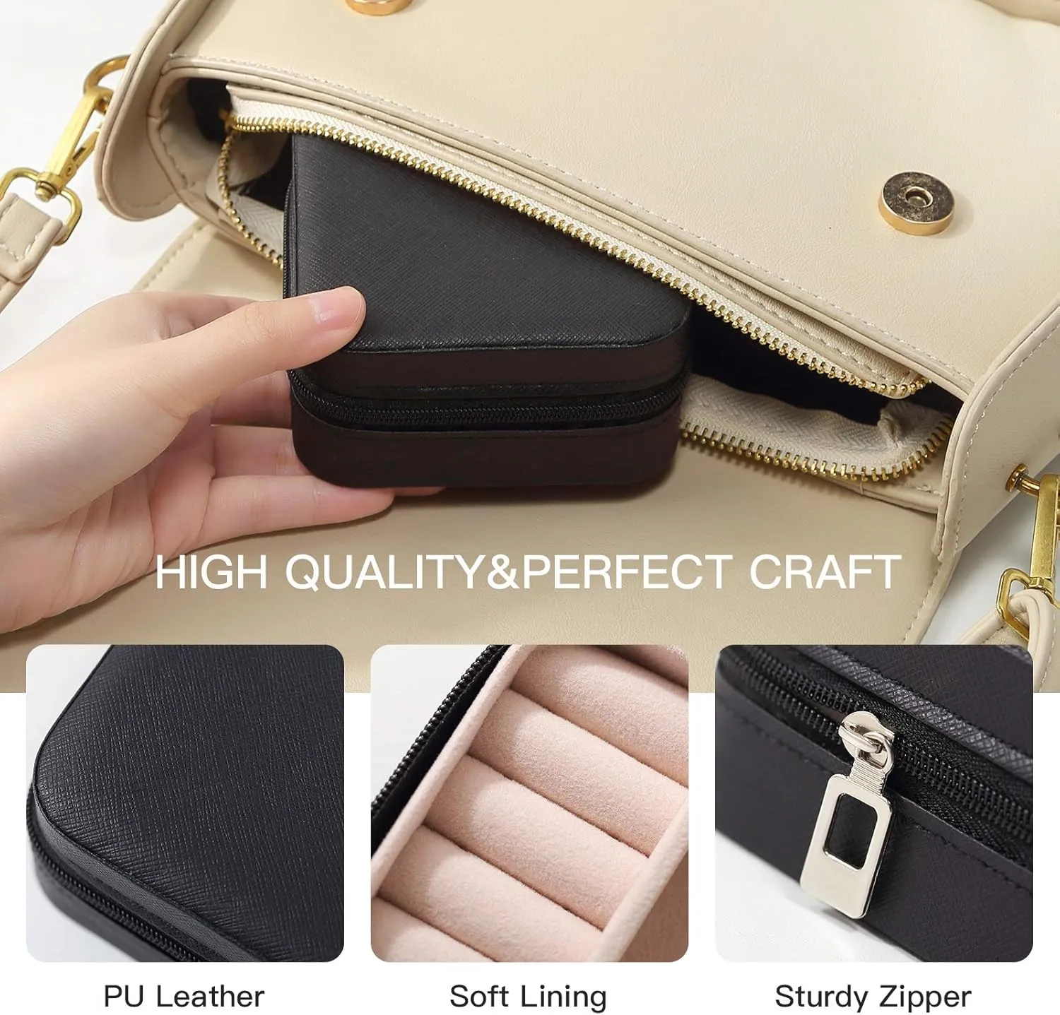 CASEGRACE Travel Jewelry Case, Small Jewelry Box Portable Jewelry Travel Organizer Display Storage Case for Rings Earring Necklace Bracelet, Gift for Women Girls, Black