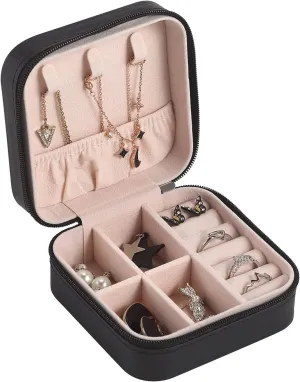CASEGRACE Travel Jewelry Case, Small Jewelry Box Portable Jewelry Travel Organizer Display Storage Case for Rings Earring Necklace Bracelet, Gift for Women Girls, Black