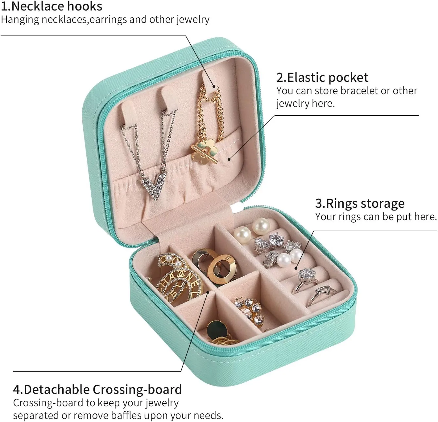 CASEGRACE Travel Jewelry Case, Small Jewelry Box Portable Jewelry Travel Organizer Display Storage Case for Rings Earring Necklace Bracelet, Gift for Women Girls, Blue