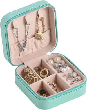 CASEGRACE Travel Jewelry Case, Small Jewelry Box Portable Jewelry Travel Organizer Display Storage Case for Rings Earring Necklace Bracelet, Gift for Women Girls, Blue