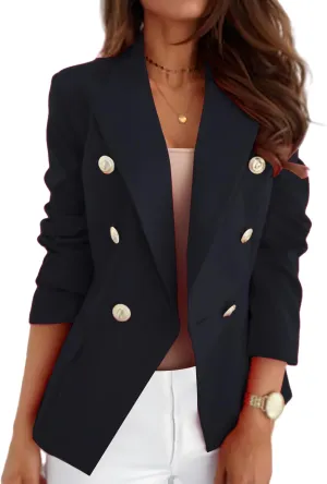 Casual Blazer for Women Trendy Long Sleeve Gold Button Work 0ffice Blazer Lapel Open Front Suit Jacket with Pockets