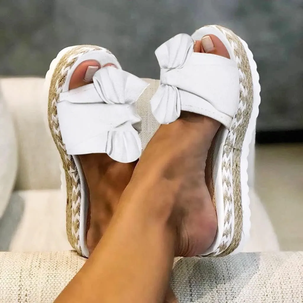 Cathalem Sandals for Women Dressy Summer,Womens Bow Toe Wedge Platforms Sandals Comfortable Walking Slip On Sandals Beach Shoes