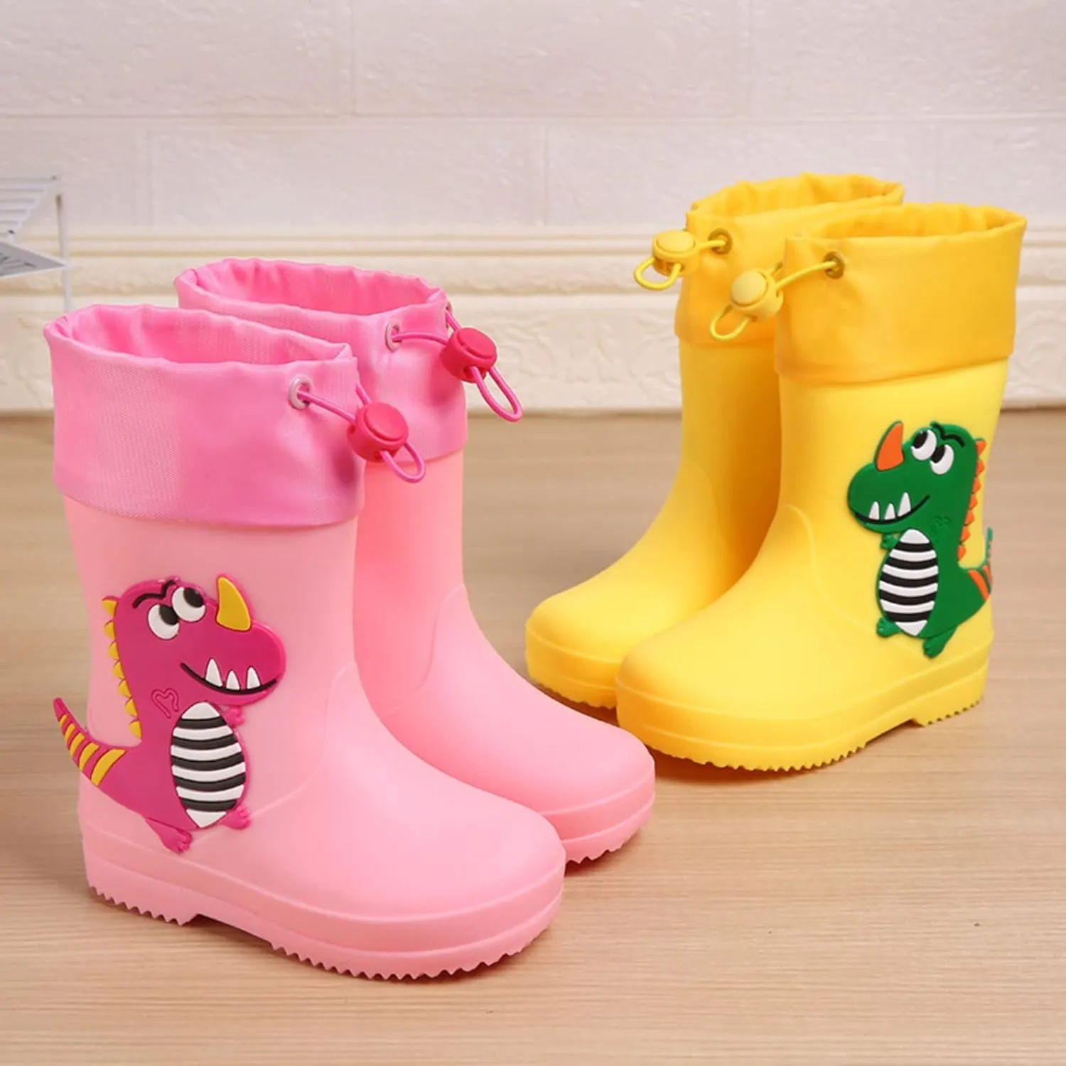 Classic Children Waterproof Rain Boots PVC Rubber Children Water Shoes Rain Boots Kids Baby Cartoon Outdoor Shoes (Yellow, 17.00)
