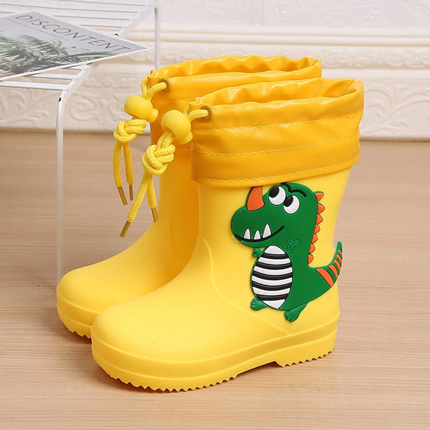 Classic Children Waterproof Rain Boots PVC Rubber Children Water Shoes Rain Boots Kids Baby Cartoon Outdoor Shoes (Yellow, 17.00)