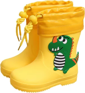 Classic Children Waterproof Rain Boots PVC Rubber Children Water Shoes Rain Boots Kids Baby Cartoon Outdoor Shoes (Yellow, 17.00)