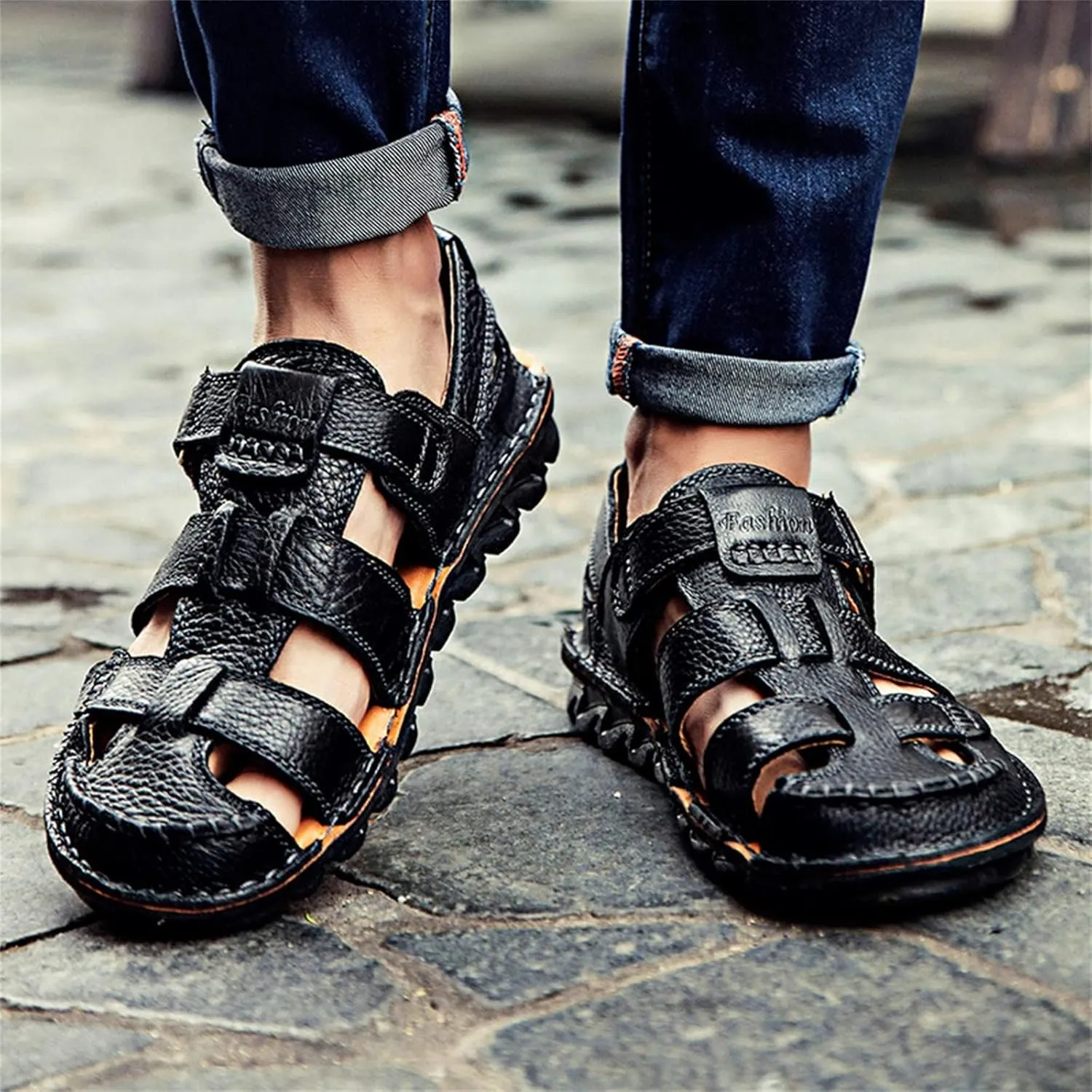 Closed Toe Sandals for Men Fashion Solid Color Soft Sandal Comfortable Hiking Beach Walking Summer Shoes
