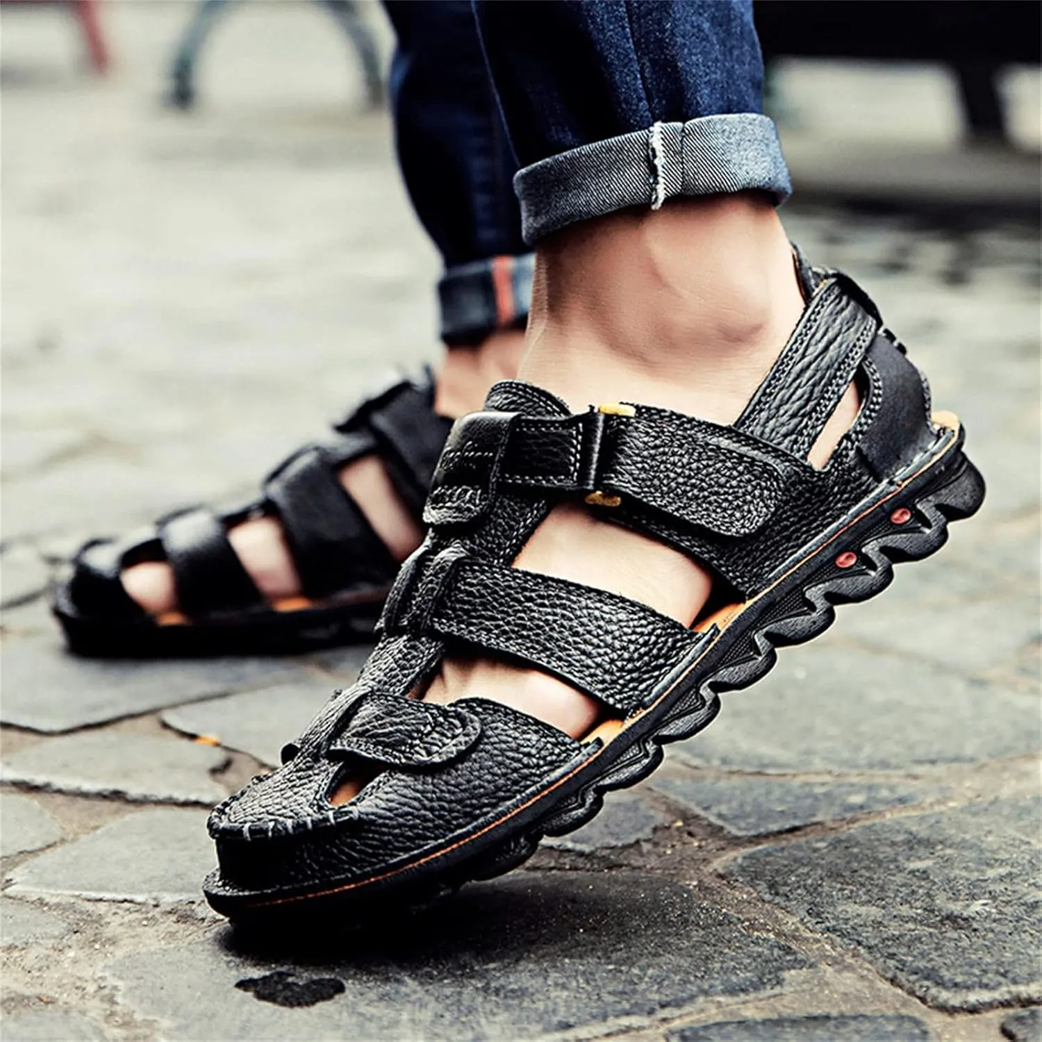 Closed Toe Sandals for Men Fashion Solid Color Soft Sandal Comfortable Hiking Beach Walking Summer Shoes