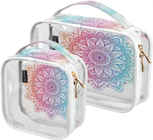 Color Mandala 2 Pieces Clear Makeup Cosmetic Bags for Traveling Vacation Organizing, Toiletry Bags for Women Men, PVC Waterproof Travel Organizer