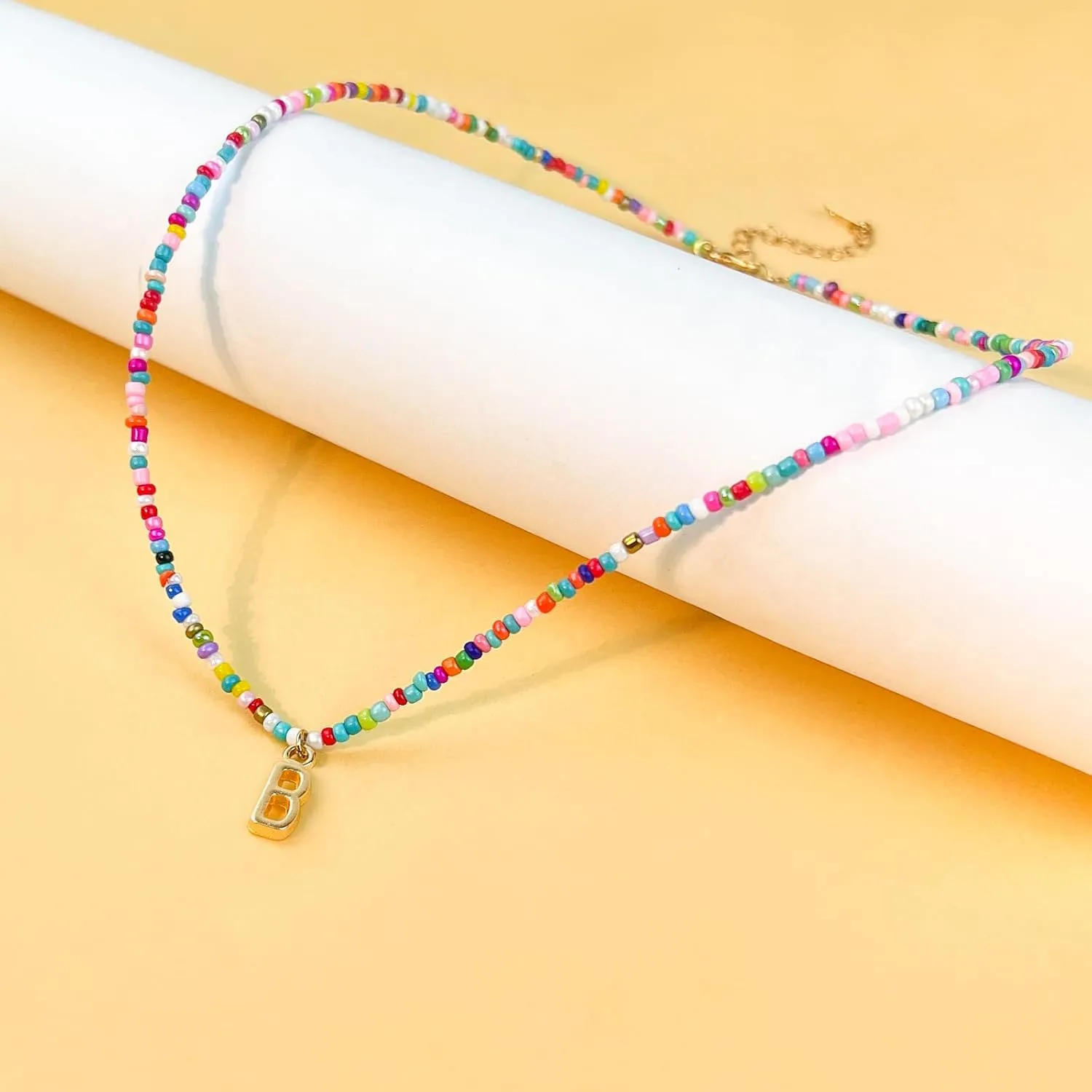 Colorful Beaded Initial Necklaces for Kids Girls, Personized Graduation Birthday Gifts - Choker Necklace for Women,Teen and Preteen Girls