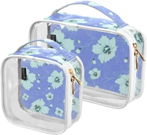 Colorful Flower-pattern 2 Pieces Clear Makeup Cosmetic Bags for Traveling Vacation Organizing, Toiletry Bags for Women Men, PVC Waterproof Travel Organizer
