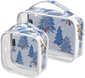 Colourful-christmas-trees 2 Pieces Clear Makeup Cosmetic Bags for Traveling Vacation Organizing, Toiletry Bags for Women Men, PVC Waterproof Travel Organizer