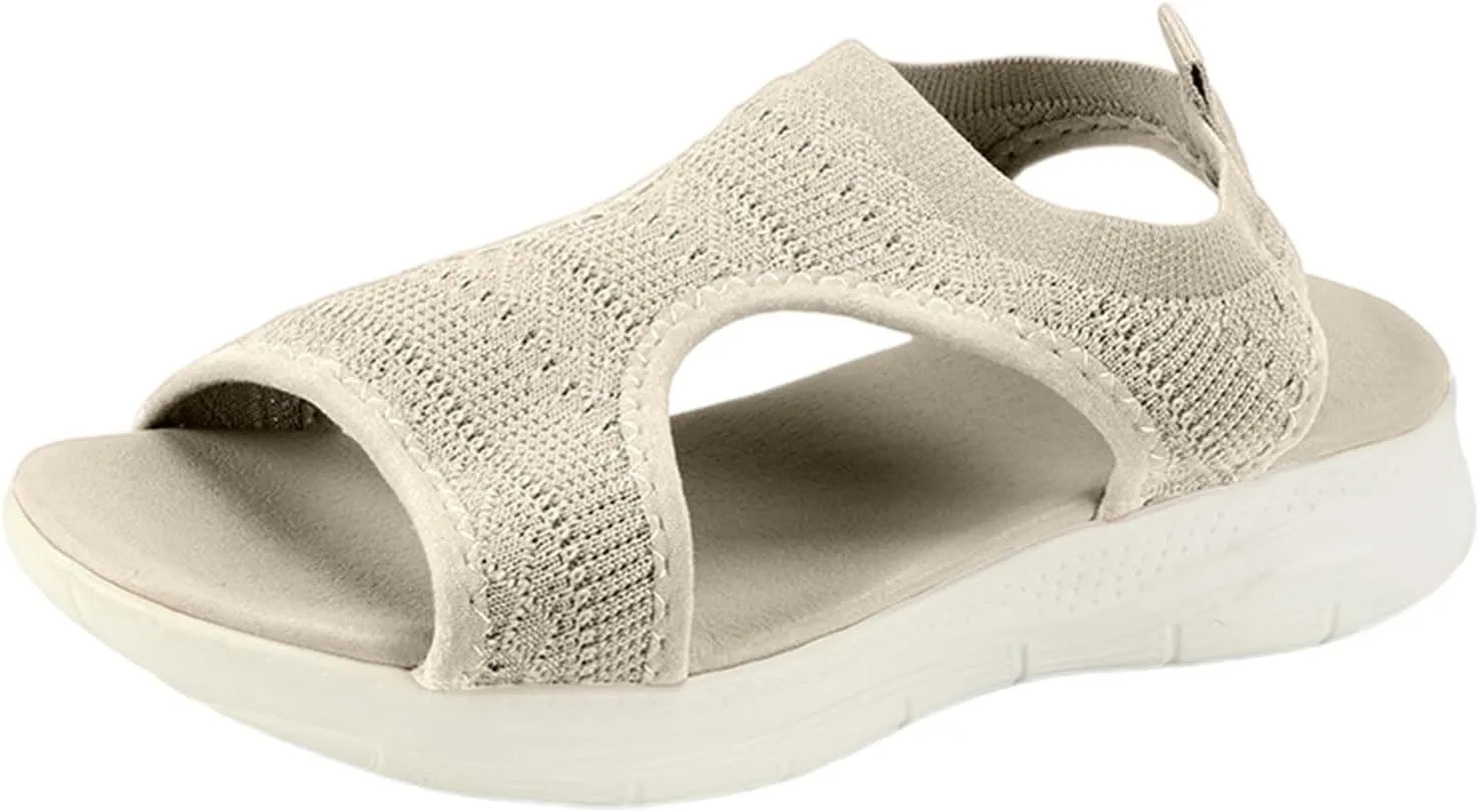Comfortable Wedge Sandals for Women Dressy Open Toe Slide Flats Summer Shoes Beach Platforms Casual Dress Sandal B-White