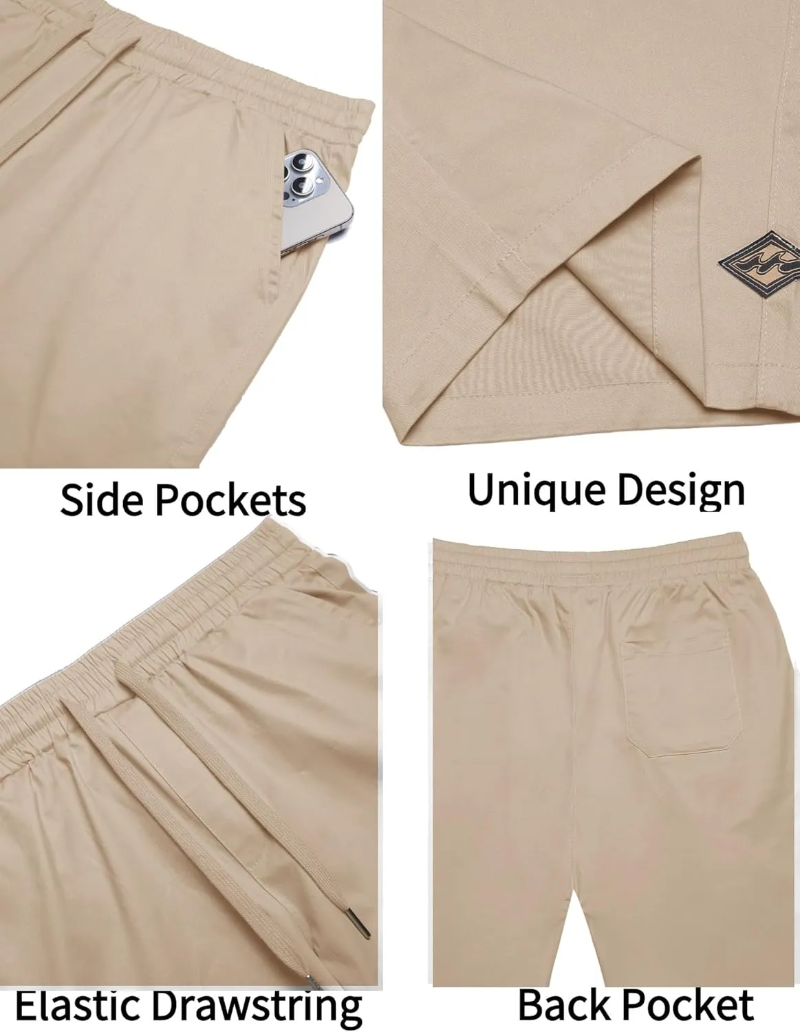 COOFANDY Mens Casual Shorts Cotton Elastic Drawstring Shorts Summer Beach Chino Shorts