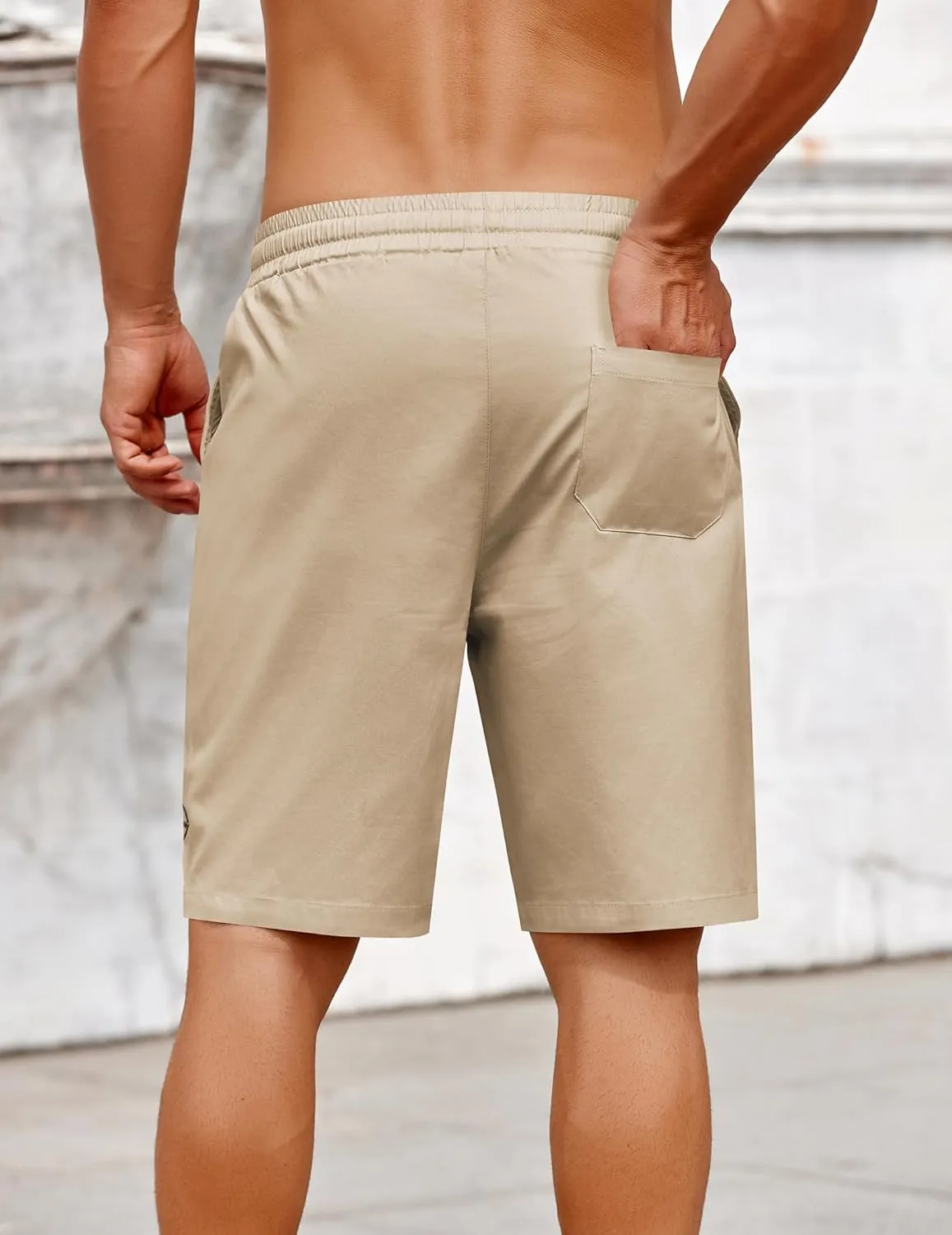 COOFANDY Mens Casual Shorts Cotton Elastic Drawstring Shorts Summer Beach Chino Shorts