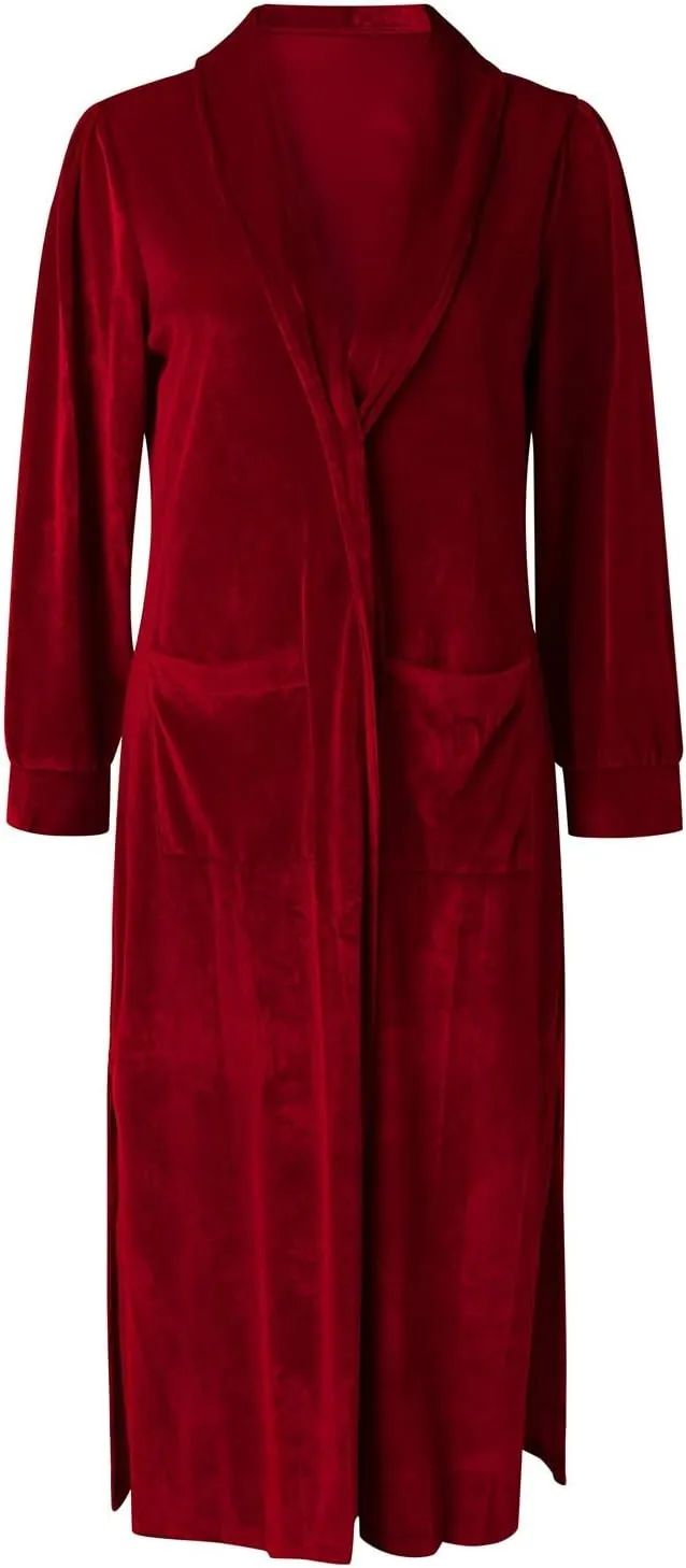 cooki Velvet Blazer Jackets for Women Velvet Trench Coat Open Front Cardigan with Pockets Long Lapel Winter Velvet Soft Coat