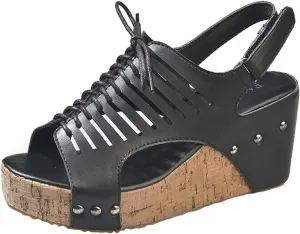 Cork Sandals for Women Lace Up Hollow Out Platform Sandal Hook And Loop Orthopedic Wedge Slides Comfortable Slip On Slides