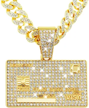 Credit card Hip-hop Cuban Chain, Rhinestone Pendant Necklace Jewelry For MenMen's Fashion Jewelry