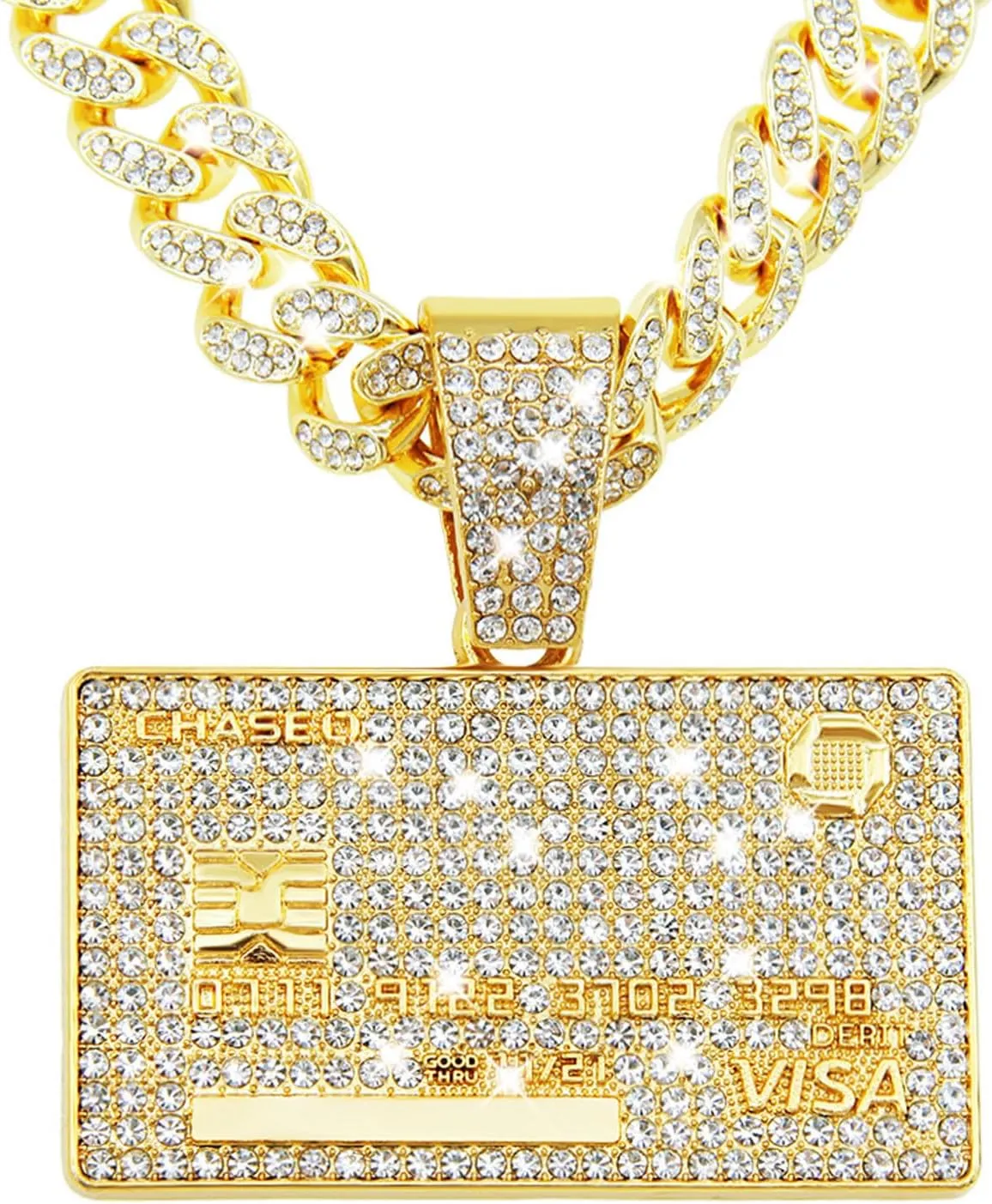 Credit card Hip-hop Cuban Chain, Rhinestone Pendant Necklace Jewelry For MenMen's Fashion Jewelry