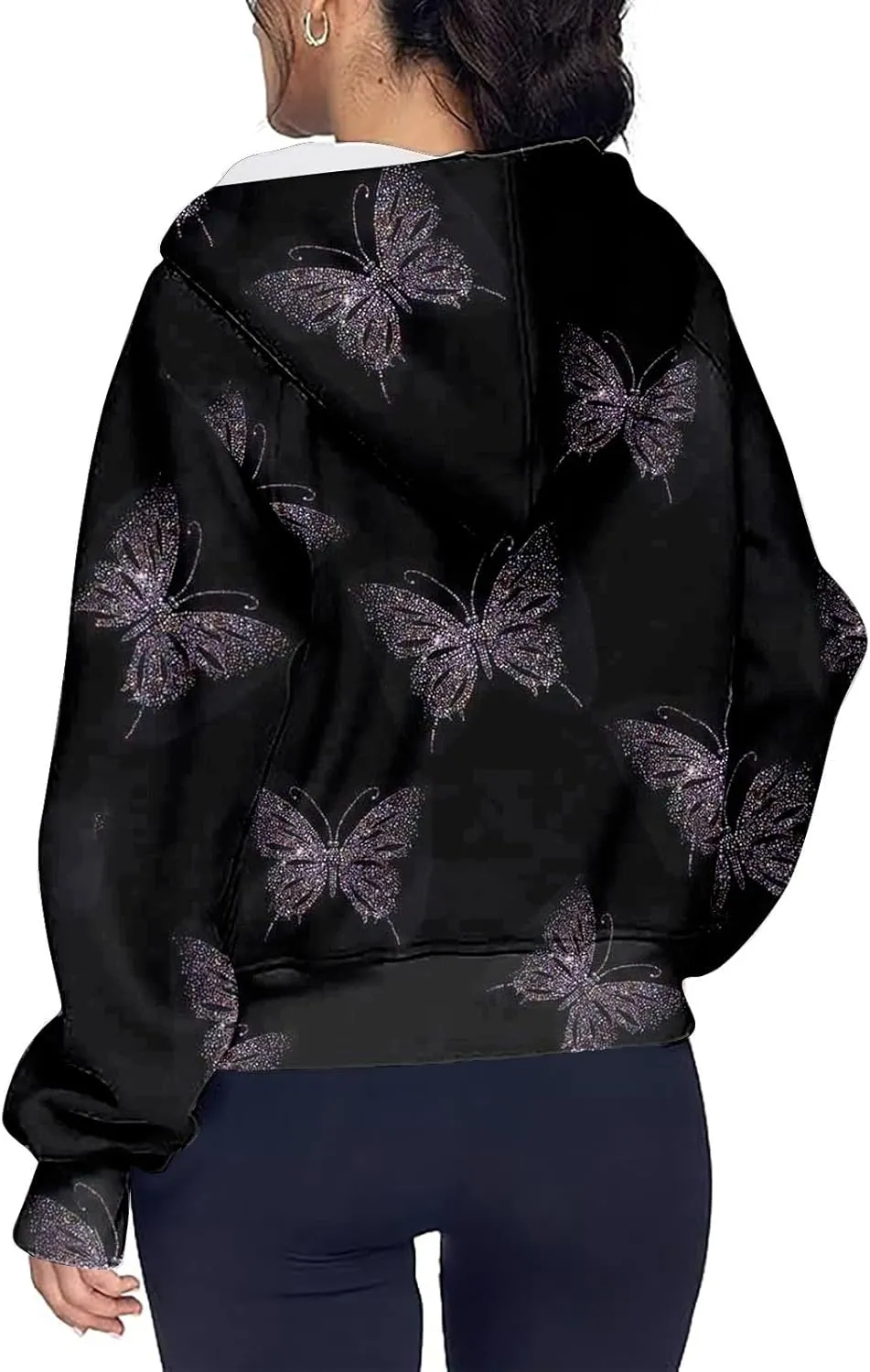 Cropped Hoodie Women Zip Pullover Thumb Hole Fall Hoodies Comfy Solid Long Sleeve Shirts Winter Clothes With Pockets