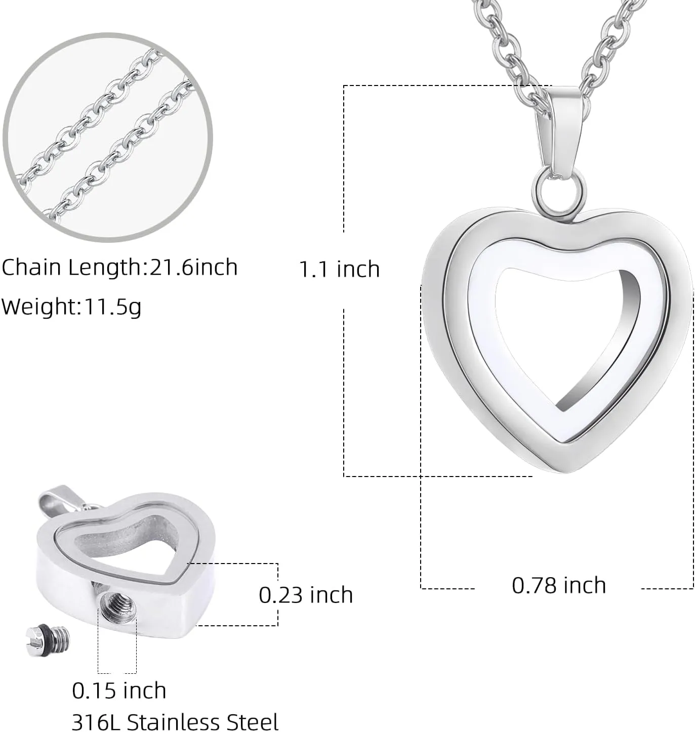 Customize Urn Necklaces For Ashes - Glass Heart Cremation Stainless Steel Memorial Ash Pendant Keepsake Jewelry Cremation Jewelry for Women Personalized Necklaces Engraved Names Jewelry