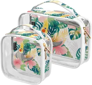 Cute-cockatiel-parrot-print 2 Pieces Clear Makeup Cosmetic Bags for Traveling Vacation Organizing, Toiletry Bags for Women Men, PVC Waterproof Travel Organizer