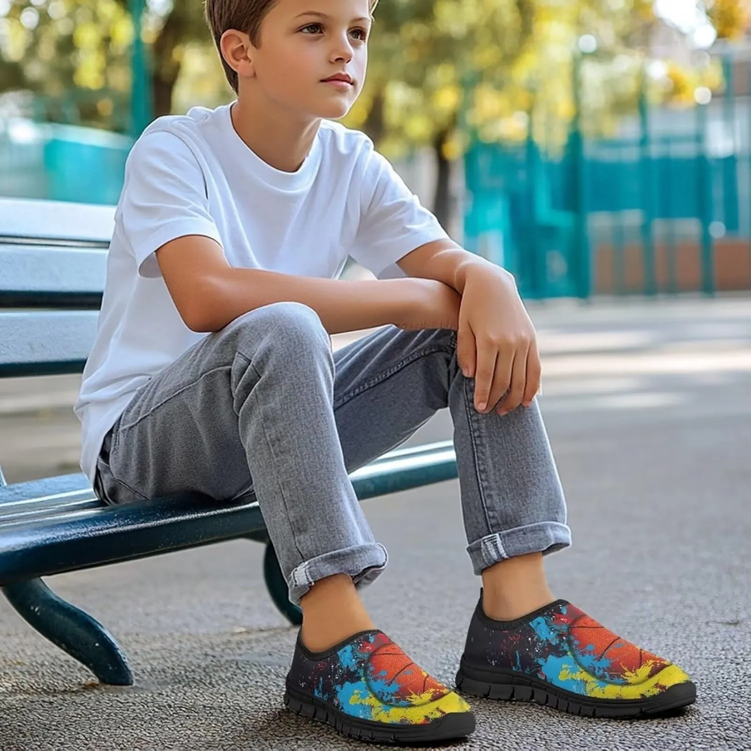 Cute Pattern Slip-On Walking Shoes for Boys Soft Casual Flat Non-Slip Shoes Kid Low-Top Outdoor Sneakers US Size 11-15