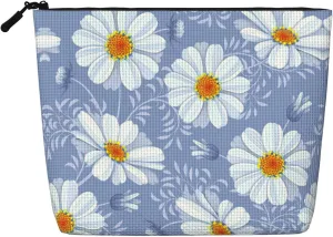 Daisy Blue Print Cosmetic Bags for Women Large Capacity Purse Travel Toiletry Zipper Storage Pouch