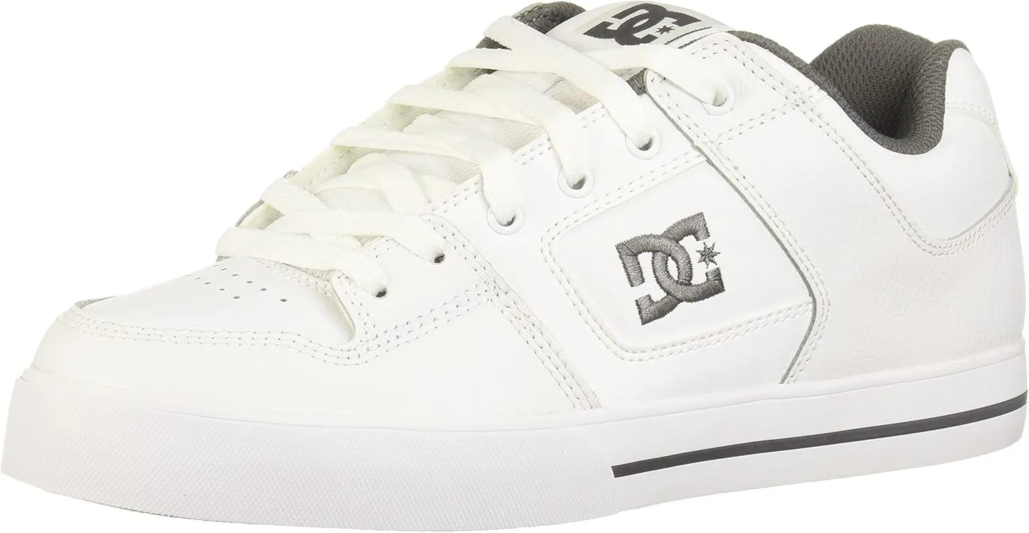 DC Men's Pure Low Top Lace Up Casual Skate Shoe Sneaker, White/Battleship/White, 8.5