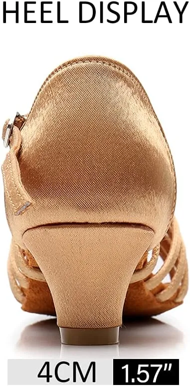 DKZSYIM Girls&Women's Satin Latin Dance Shoes Professional Ballroom Salsa Practice Performance Dancing Shoes, Model XGG-Children
