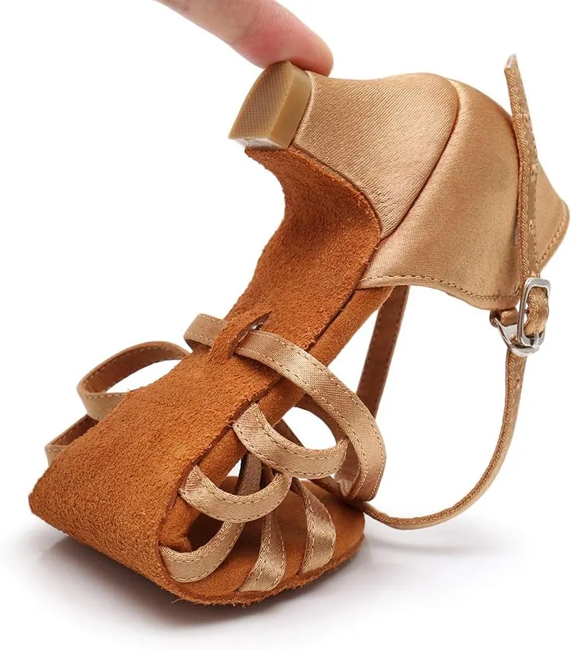 DKZSYIM Girls&Women's Satin Latin Dance Shoes Professional Ballroom Salsa Practice Performance Dancing Shoes, Model XGG-Children