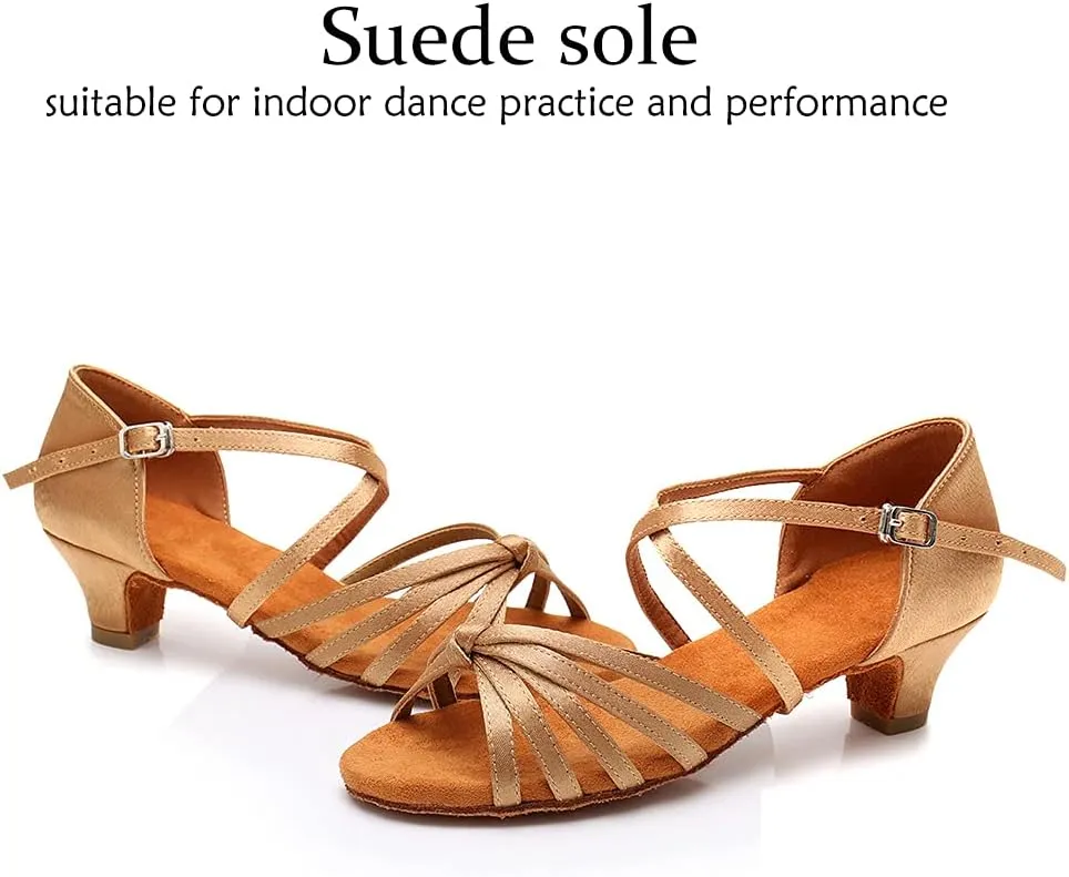 DKZSYIM Girls&Women's Satin Latin Dance Shoes Professional Ballroom Salsa Practice Performance Dancing Shoes, Model XGG-Children